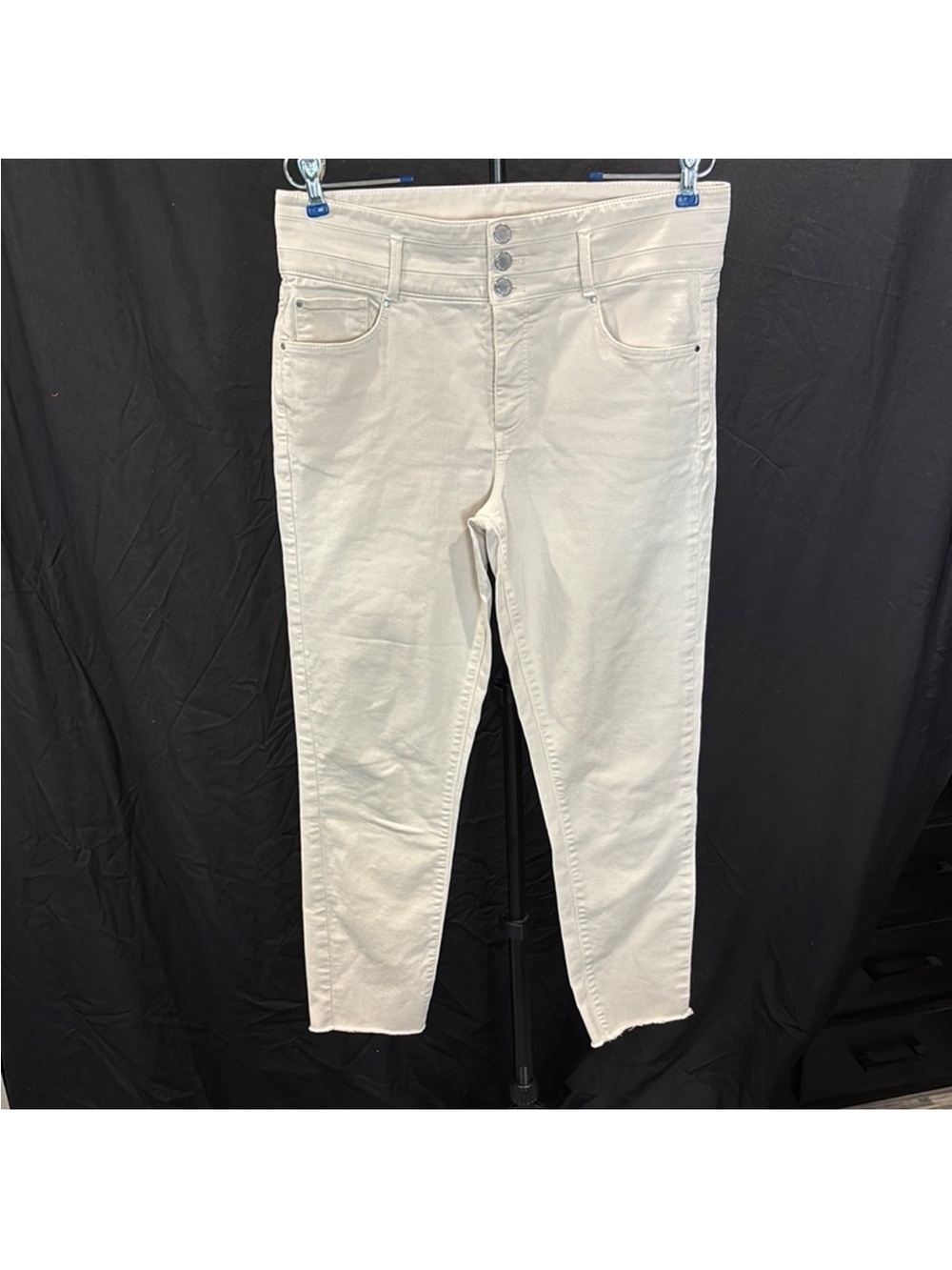 Ann Taylor Off-White High-Rise Triple Button Jeans